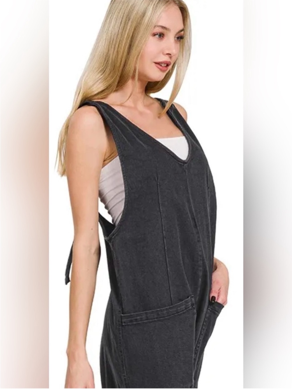 Black Sleeveless V-Neck Pinafore Dress